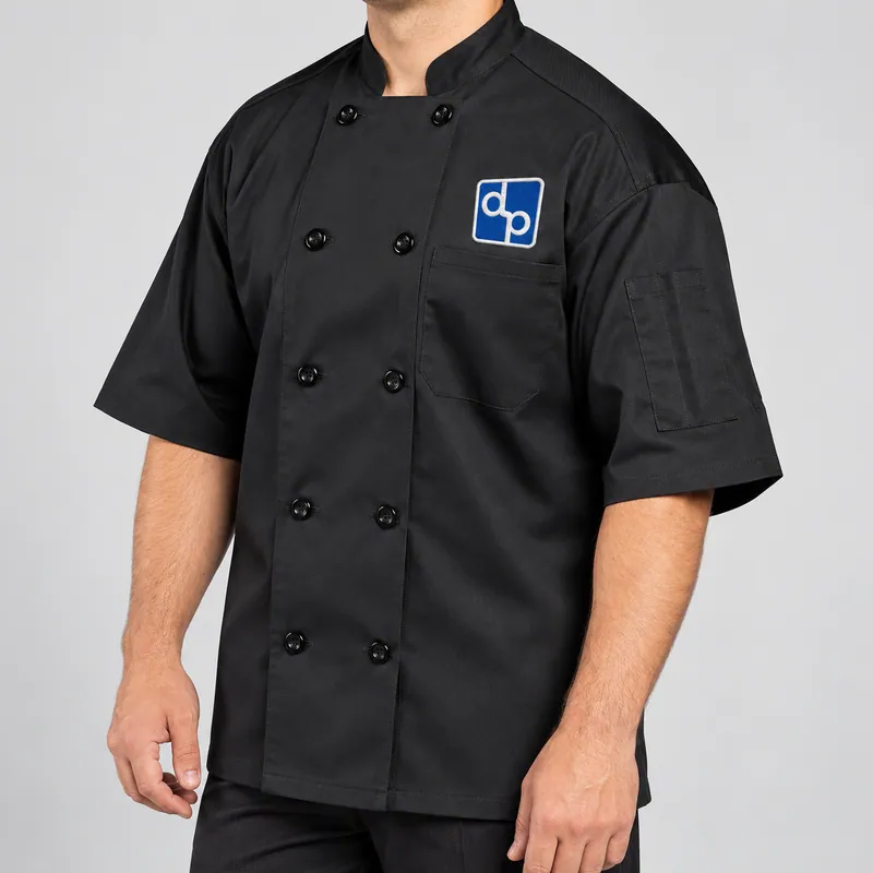 DisplayPrep Short-Sleeve Chef Coat, black, embroidered logo